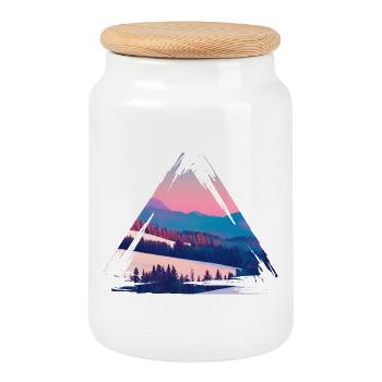 Pastel Mountain Sonnenuntergangsdreieck - Keksdose mit Holzdeckel - Weiß - Vorne