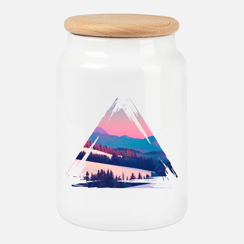 Pastel Mountain Sunset Triangle - Cookie Jar with Wooden Lid - white