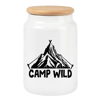 Camp Wild - Mountain Tent [Black] - Cookie Jar with Wooden Lid - white - Front