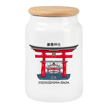 Itsukushima Shrine, Miyajima, Hiroshima. Japan - Cookie Jar with Wooden Lid - white - Front