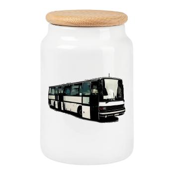 Setra Bus Setra S215 UL mit offenen Türen - Keksdose mit Holzdeckel - Weiß - Vorne
