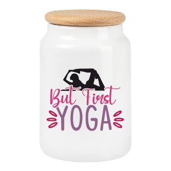 But First Yoga - Cookie Jar with Wooden Lid - white - Front
