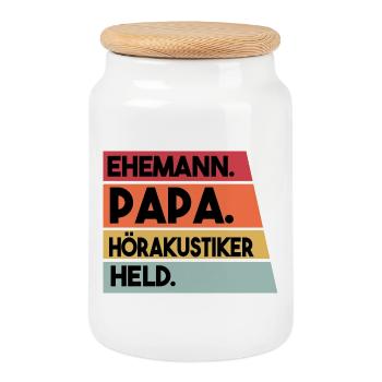 Ehemann Papa Hörakustiker Held - Keksdose mit Holzdeckel - Weiß - Vorne