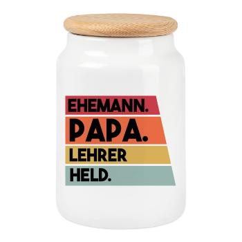 Ehemann Papa Lehrer Held - Keksdose mit Holzdeckel - Weiß - Vorne