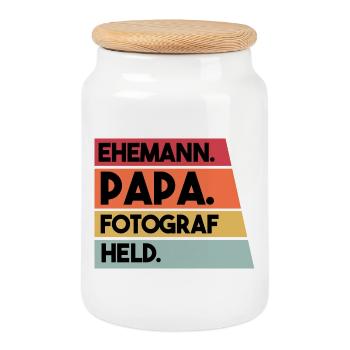 Ehemann Papa Fotograf Held - Keksdose mit Holzdeckel - Weiß - Vorne
