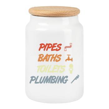Plumbing - Cookie Jar with Wooden Lid - white - Front