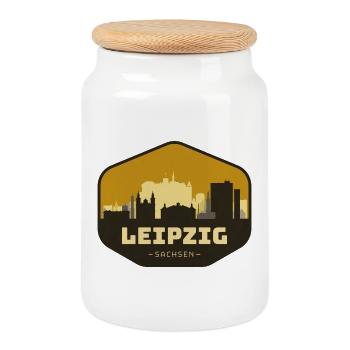 Leipzig Skyline - Keksdose mit Holzdeckel - Weiß - Vorne