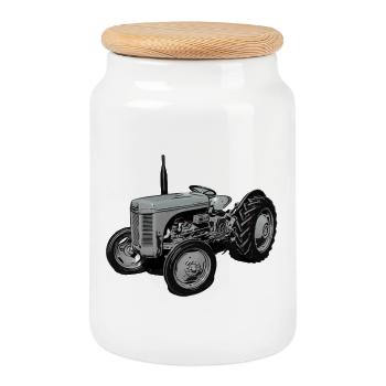 Old Fergie TE20 Tractor - Cookie Jar with Wooden Lid - white - Front