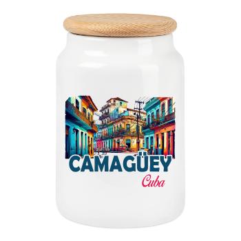 Camagüey Kuba Karibik Design - Keksdose mit Holzdeckel - Weiß - Vorne
