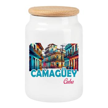 Camagüey Kuba Karibik Design - Keksdose mit Holzdeckel - Weiß - Vorne