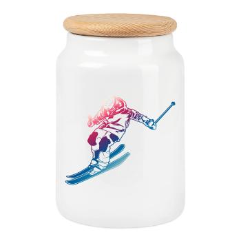 Skieurs vintage - Boîte à biscuits avec couvercle en bois - blanc - Devant