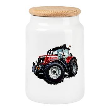 Traktor rot (M F) 6715S - Keksdose mit Holzdeckel - Weiß - Vorne
