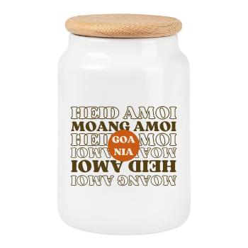heid amoi moang amoi goa nia - heute morgen nie - Keksdose mit Holzdeckel - Weiß - Vorne