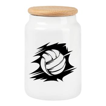Logo d’illustration d’icône de ballon de volley-ball abstrait - Boîte à biscuits avec couvercle en bois - blanc - Devant