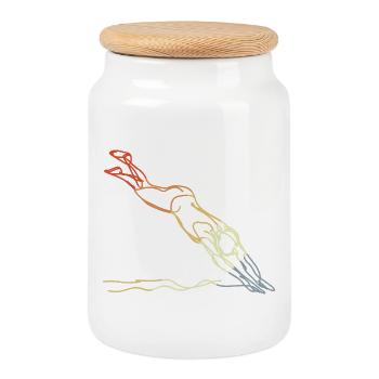 Swimming Vintage Look - Cookie Jar with Wooden Lid - white - Front