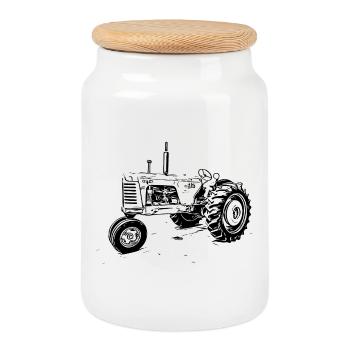 Oliver 88 Tractor - Cookie Jar with Wooden Lid - white - Front