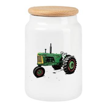 Oliver 88 Tractor - Cookie Jar with Wooden Lid - white - Front