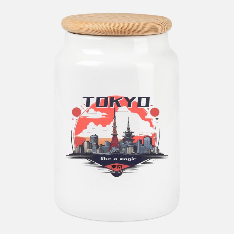 Tokyo City is Like a Magic - Keksdose mit Holzdeckel - Weiß