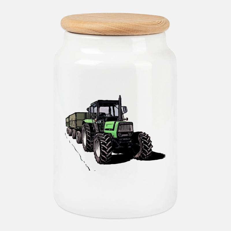 Deutz 4.31 Traktor mit Anhänger - Keksdose mit Holzdeckel - Weiß