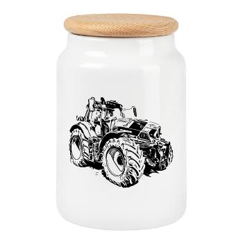 Tractor - Cookie Jar with Wooden Lid - white - Front