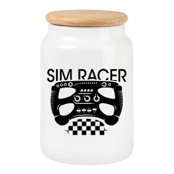 Simracer steering wheel checkered flag gaming formula racing - Cookie Jar with Wooden Lid - white - Front