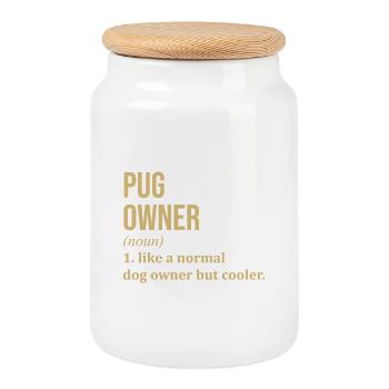 Pug - Cookie Jar with Wooden Lid - white - Front