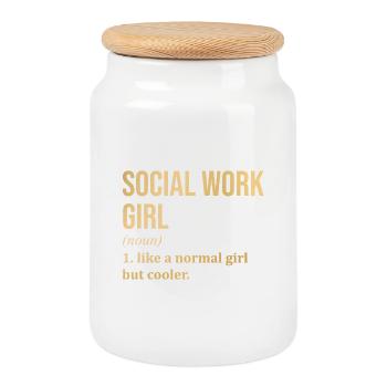 travail social - Boîte à biscuits avec couvercle en bois - blanc - Devant