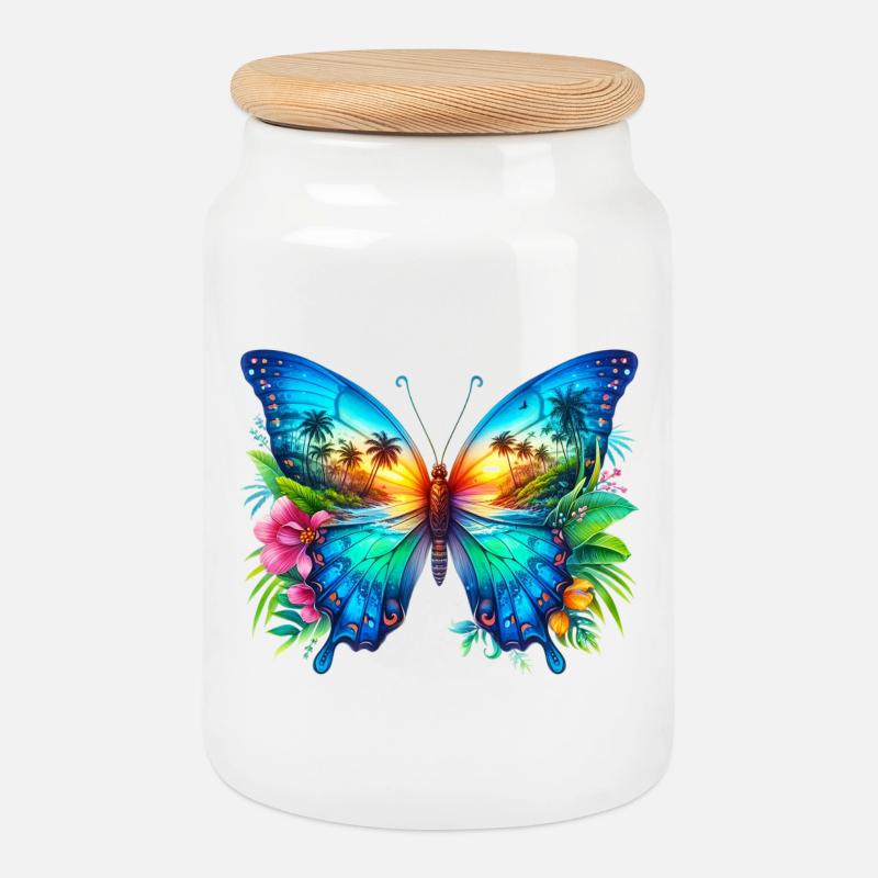 Schmetterling - Keksdose mit Holzdeckel - Weiß