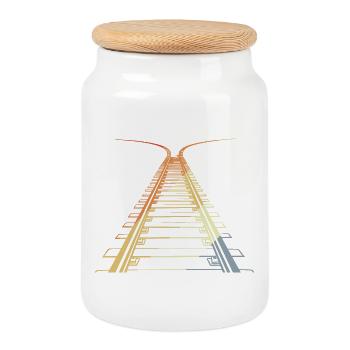 Railroad Vintage Look - Cookie Jar with Wooden Lid - white - Front