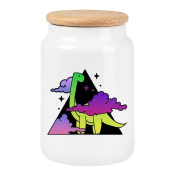 Dino montain - Cookie Jar with Wooden Lid - white - Front