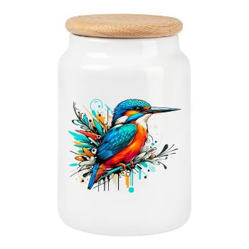 Martin-pêcheur - Boîte à biscuits avec couvercle en bois - blanc - Devant