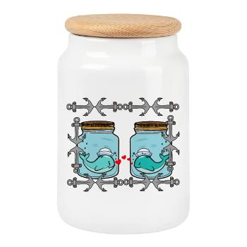 Baleine Poissons Vallentin Amour Partenariat Coeurs - Boîte à biscuits avec couvercle en bois - blanc - Devant