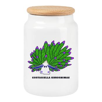 Leaf Sheep Snail, Drawing - Cookie Jar with Wooden Lid - white - Front