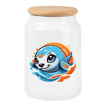 Mignon bébé phoque - Boîte à biscuits avec couvercle en bois - blanc - Devant