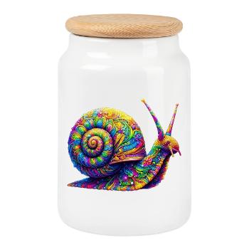 Snail - Cookie Jar with Wooden Lid - white - Front