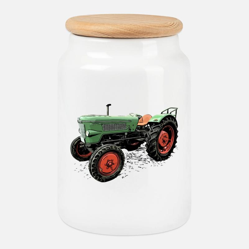Traktor Favorit 1 - Keksdose mit Holzdeckel - Weiß