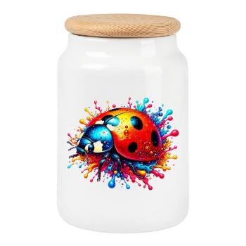 Coccinelle - Boîte à biscuits avec couvercle en bois - blanc - Devant