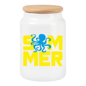 Sommer Oktopus Tischenfisch Urlaub Ferien Meer - Keksdose mit Holzdeckel - Weiß - Vorne