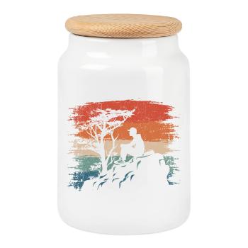 Coucher de soleil Silhouette Falaise - Boîte à biscuits avec couvercle en bois - blanc - Devant