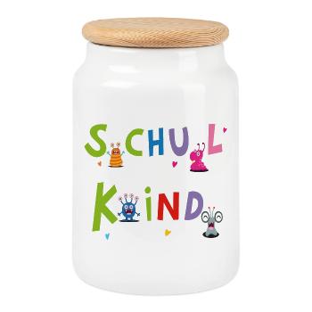 Schoolchild - Cookie Jar with Wooden Lid - white - Front