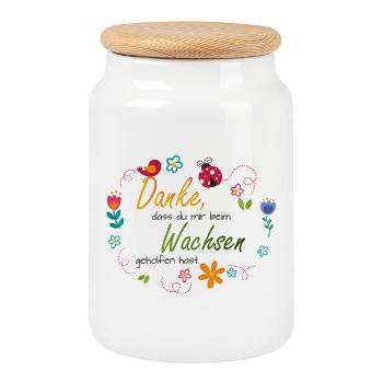 Couronne de fleurs - Fleurs colorées - Oiseau - Coccinelle - Boîte à biscuits avec couvercle en bois - blanc - Devant