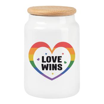 LGBTQ Pride Month - Love Wins - Cookie Jar with Wooden Lid - white - Front