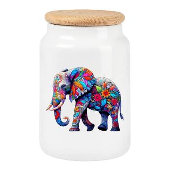 Éléphant - Boîte à biscuits avec couvercle en bois - blanc - Devant