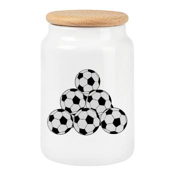 Ein Haufen Fußballbälle - Keksdose mit Holzdeckel - Weiß - Vorne