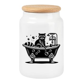 Raton laveur mignon dans la baignoire - Boîte à biscuits avec couvercle en bois - blanc - Devant
