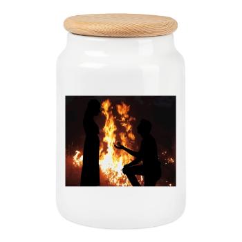 Silhouette de demande en mariage ardente - Boîte à biscuits avec couvercle en bois - blanc - Devant