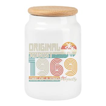 August 1969 Birthday August 1969 Gift - Cookie Jar with Wooden Lid - white - Front