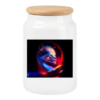 Lion Univers - Boîte à biscuits avec couvercle en bois - blanc - Devant