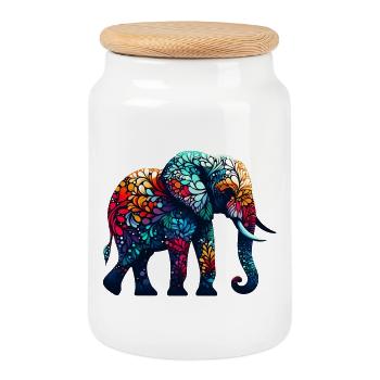Éléphant - Boîte à biscuits avec couvercle en bois - blanc - Devant