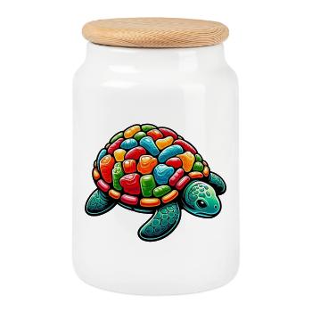 Turtle - Cookie Jar with Wooden Lid - white - Front